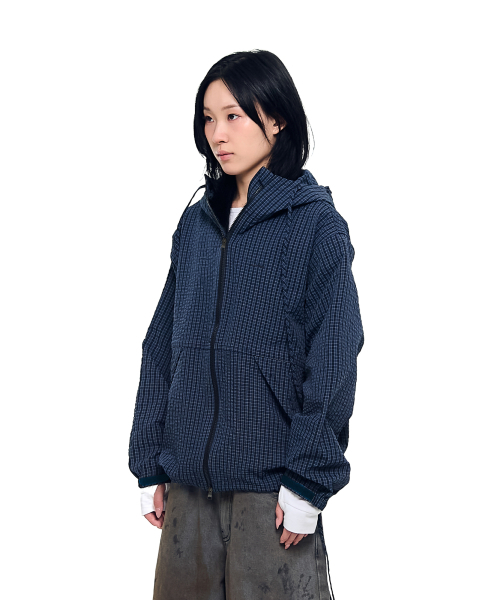 AAKAM(アーカム)の「Check Pattern Hooded Jacket (Navy)(ナイロンジャケット・レディース・その他・1/2)」の2枚目の写真