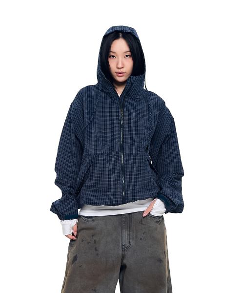 AAKAM(アーカム)の「Check Pattern Hooded Jacket (Navy)(ナイロンジャケット・レディース・その他・1/2)」の3枚目の写真