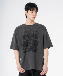 MOZMOZ（モズモズ）の「ハッピーキャット オーバーサイズ ピグメント 半袖Tシャツ チャコール（Tシャツ/カットソー）」