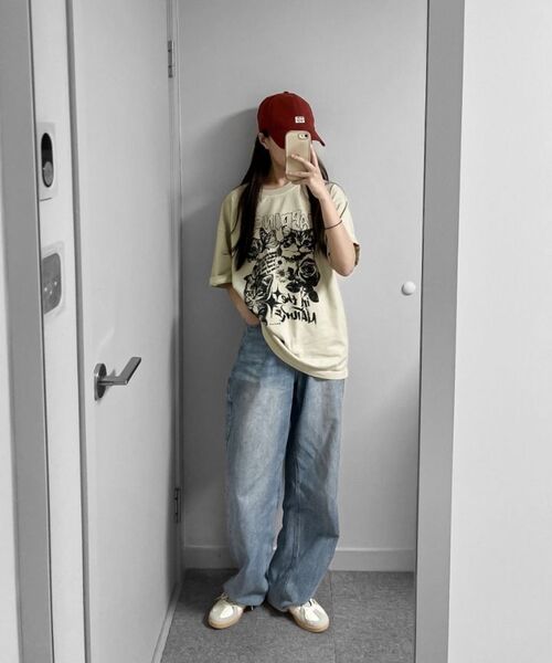 MOZMOZ（モズモズ）の「ハッピーキャット オーバーサイズ ピグメント 半袖Tシャツ チャコール（Tシャツ/カットソー・レディース・その他・M/XXL/XL）」の8枚目の写真