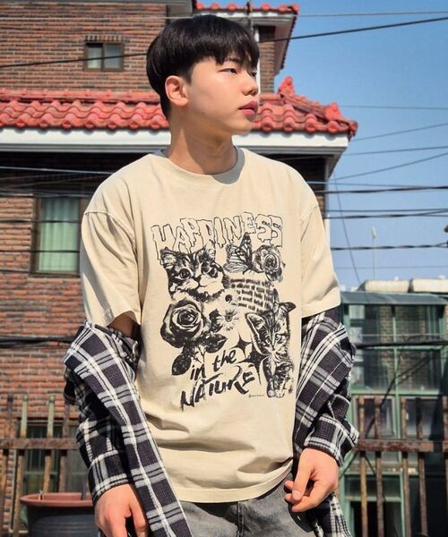 MOZMOZ（モズモズ）の「ハッピーキャット オーバーサイズ ピグメント 半袖Tシャツ チャコール（Tシャツ/カットソー・レディース・その他・M/XXL/XL）」の11枚目の写真