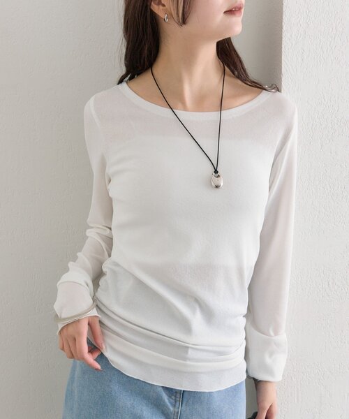 mystic（ミスティック）の「裾ギャザーシアーロンＴ（Tシャツ/カットソー・レディース・ブルー/オフホワイト/ブラウン/ピンク・FREE）」の10枚目の写真