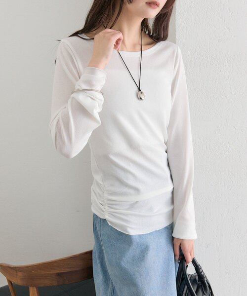 mystic（ミスティック）の「裾ギャザーシアーロンＴ（Tシャツ/カットソー・レディース・ブルー/オフホワイト/ブラウン/ピンク・FREE）」の11枚目の写真