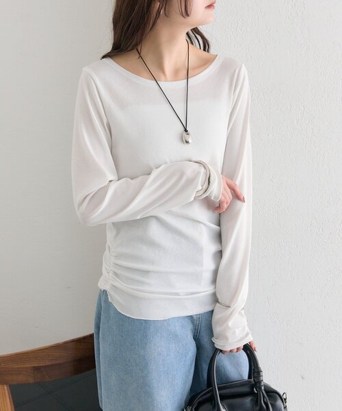 mystic（ミスティック）の「裾ギャザーシアーロンＴ（Tシャツ/カットソー・レディース・ブルー/オフホワイト/ブラウン/ピンク・FREE）」の12枚目の写真