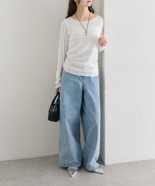 mystic（ミスティック）の「裾ギャザーシアーロンＴ（Tシャツ/カットソー・レディース・ブルー/オフホワイト/ブラウン/ピンク・FREE）」の14枚目の写真