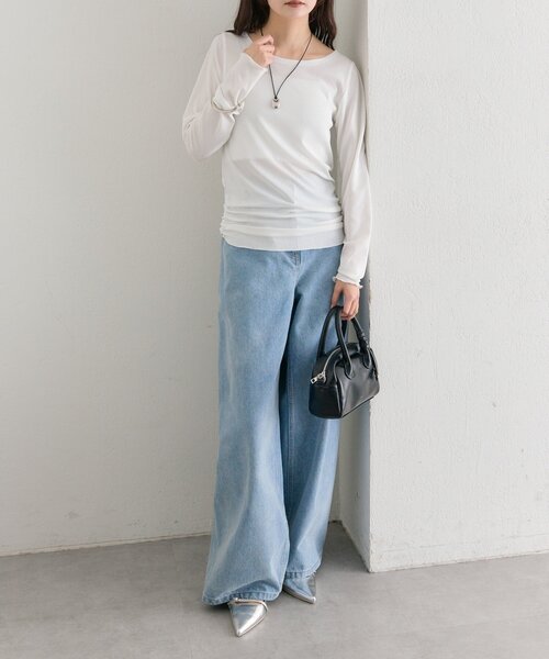 mystic（ミスティック）の「裾ギャザーシアーロンＴ（Tシャツ/カットソー・レディース・ブルー/オフホワイト/ブラウン/ピンク・FREE）」の15枚目の写真