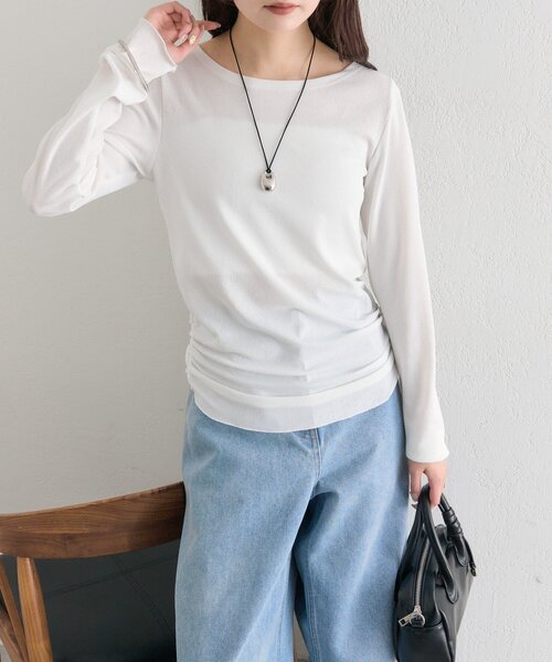 mystic（ミスティック）の「裾ギャザーシアーロンＴ（Tシャツ/カットソー・レディース・ブルー/オフホワイト/ブラウン/ピンク・FREE）」の19枚目の写真