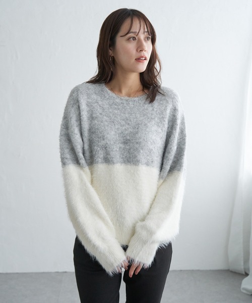 ikka(イッカ)の「【雑誌InRed1月号掲載】ブークレーフェザー切り替えニットプルオーバー(ニット/セーター・レディース・ベージュ/ブルー/グレー/チャコール・L/M/S)」の12枚目の写真