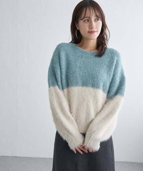 ikka(イッカ)の「【雑誌InRed1月号掲載】ブークレーフェザー切り替えニットプルオーバー(ニット/セーター・レディース・ベージュ/ブルー/グレー/チャコール・L/M/S)」の8枚目の写真