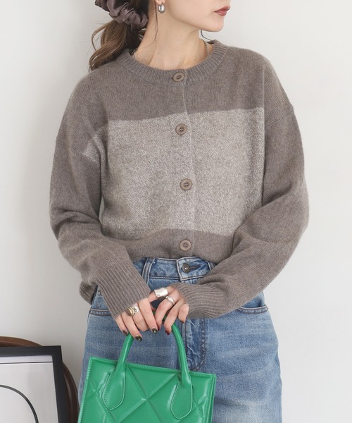 EGLANTINE(エグランティーヌ)の「EGLANTINE ヤクバイカラーカーディガン(カーディガン/ボレロ・レディース・チャコールグレー/ダークブラウン/グレー・38)」の21枚目の写真