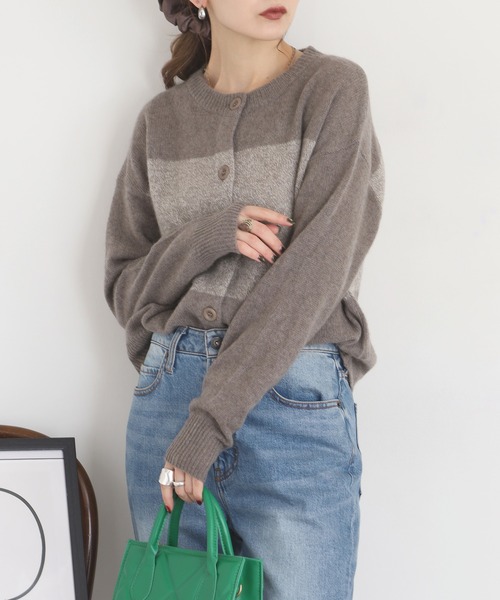 EGLANTINE(エグランティーヌ)の「EGLANTINE ヤクバイカラーカーディガン(カーディガン/ボレロ・レディース・チャコールグレー/ダークブラウン/グレー・38)」の5枚目の写真