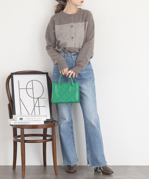 EGLANTINE(エグランティーヌ)の「EGLANTINE ヤクバイカラーカーディガン(カーディガン/ボレロ・レディース・チャコールグレー/ダークブラウン/グレー・38)」の7枚目の写真