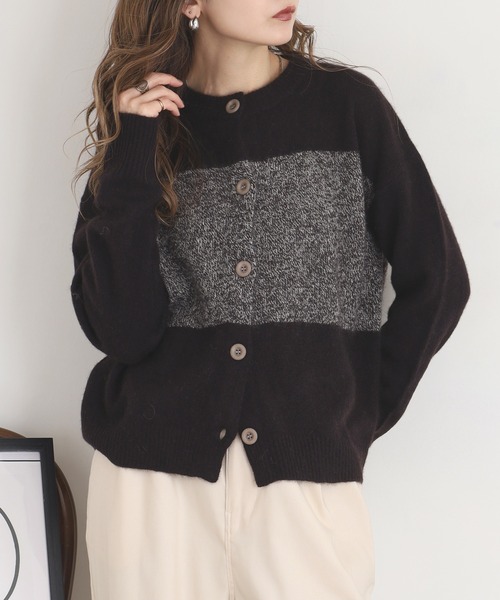 EGLANTINE(エグランティーヌ)の「EGLANTINE ヤクバイカラーカーディガン(カーディガン/ボレロ・レディース・チャコールグレー/ダークブラウン/グレー・38)」の10枚目の写真