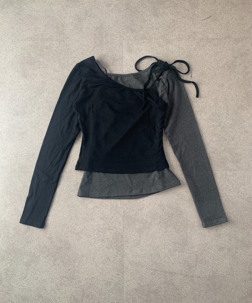 SHEPP（シープ）の「【2点セット】ドッキングレイヤード風 ワンショルカットソーセット（Tシャツ/カットソー・レディース・ブラック/グレー・L/M）」の19枚目の写真