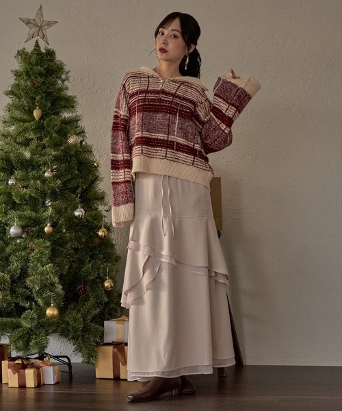 mideal（マイディール）の「asymmetric double frill skirt  / アシンメトリーダブルフリルスカート（スカート・レディース・ブラック/アイボリー・FREE）」の9枚目の写真