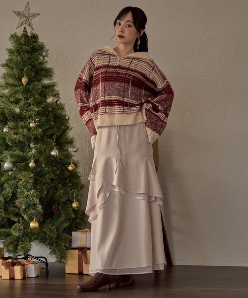 mideal（マイディール）の「asymmetric double frill skirt  / アシンメトリーダブルフリルスカート（スカート・レディース・ブラック/アイボリー・FREE）」の8枚目の写真