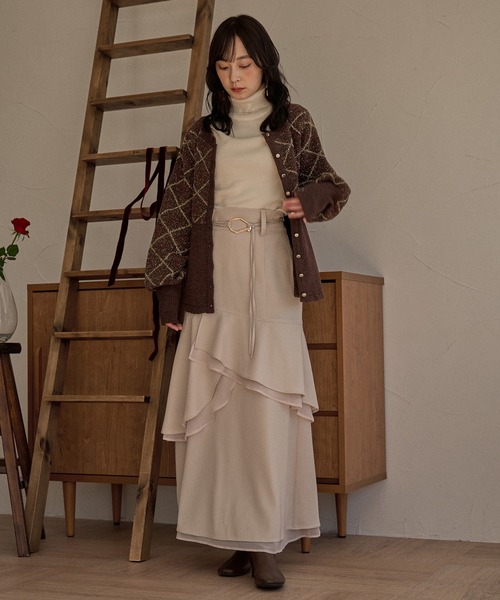 mideal（マイディール）の「asymmetric double frill skirt  / アシンメトリーダブルフリルスカート（スカート・レディース・ブラック/アイボリー・FREE）」の22枚目の写真