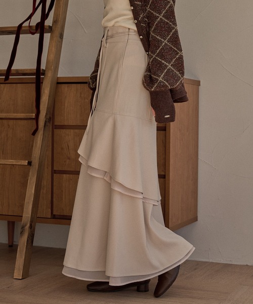 mideal（マイディール）の「asymmetric double frill skirt  / アシンメトリーダブルフリルスカート（スカート・レディース・ブラック/アイボリー・FREE）」の18枚目の写真