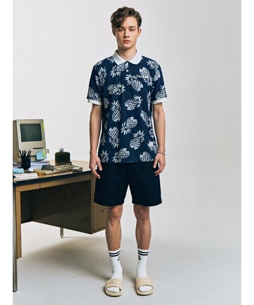 CONTEMENT(コンテメント)の「PINEAPPLE TERRY POLO T-SHIRT(ポロシャツ・メンズ・ネイビー・MEDIUM/LARGE)」の1枚目の写真