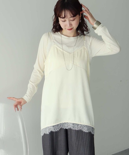 earth music&ecology（アースミュージックアンドエコロジー）の「ランジェリーライクレースキャミ（キャミソール・レディース・アイボリー/ブラック・FREE）」の2枚目の写真