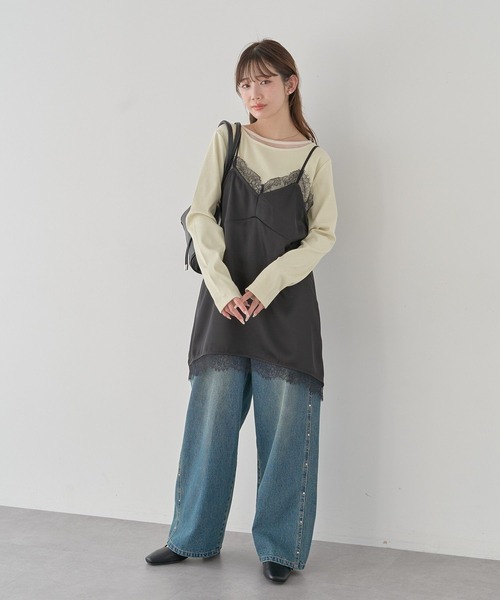 earth music&ecology（アースミュージックアンドエコロジー）の「ランジェリーライクレースキャミ（キャミソール・レディース・アイボリー/ブラック・FREE）」の3枚目の写真