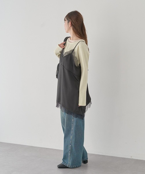 earth music&ecology（アースミュージックアンドエコロジー）の「ランジェリーライクレースキャミ（キャミソール・レディース・アイボリー/ブラック・FREE）」の5枚目の写真