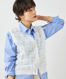 《手洗い可能》チュールフリンジVネックベスト