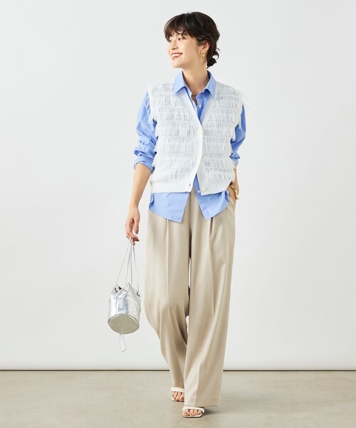 NOLLEY’S（ノーリーズ）の「《手洗い可能》チュールフリンジVネックベスト（ベスト・レディース・ブラック/ホワイト・38）」の3枚目の写真