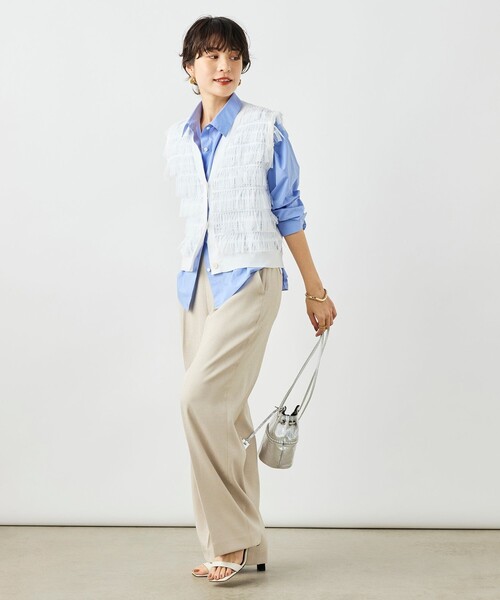 NOLLEY’S（ノーリーズ）の「《手洗い可能》チュールフリンジVネックベスト（ベスト・レディース・ブラック/ホワイト・38）」の7枚目の写真