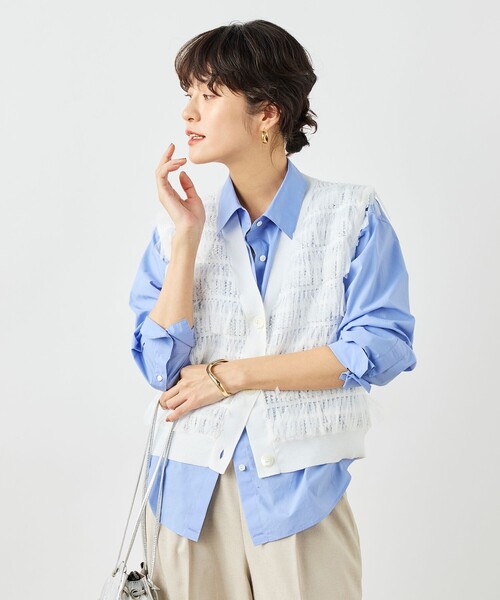 NOLLEY’S（ノーリーズ）の「《手洗い可能》チュールフリンジVネックベスト（ベスト・レディース・ブラック/ホワイト・38）」の10枚目の写真