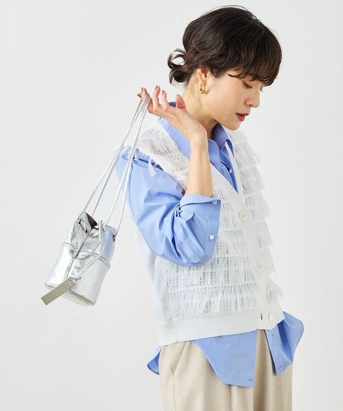 NOLLEY’S（ノーリーズ）の「《手洗い可能》チュールフリンジVネックベスト（ベスト・レディース・ブラック/ホワイト・38）」の12枚目の写真