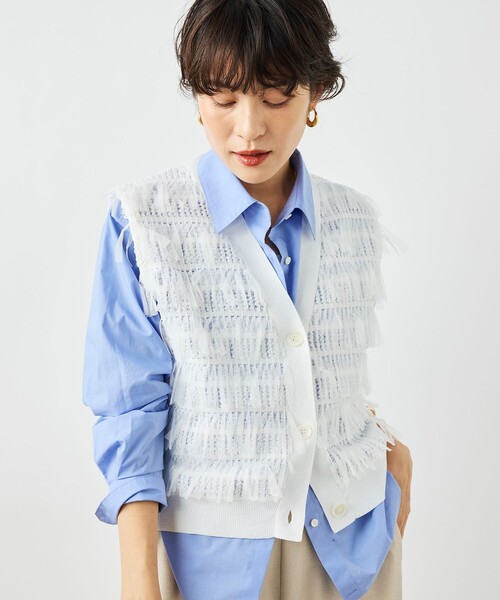 NOLLEY’S（ノーリーズ）の「《手洗い可能》チュールフリンジVネックベスト（ベスト・レディース・ブラック/ホワイト・38）」の13枚目の写真