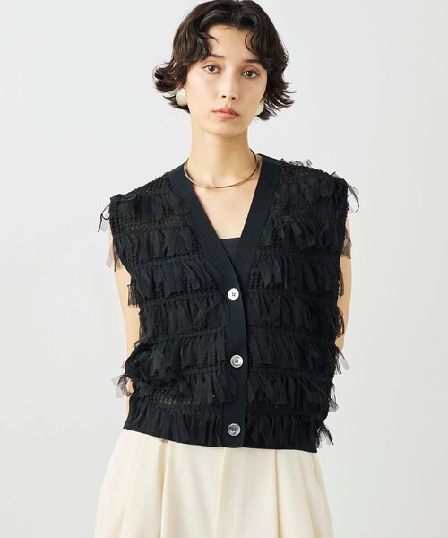 NOLLEY’S（ノーリーズ）の「《手洗い可能》チュールフリンジVネックベスト（ベスト・レディース・ブラック/ホワイト・38）」の14枚目の写真