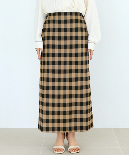 LAVEANGE（ラビアンジェ）の「【洗える】ギンガムチェックナロースカート（スカート・レディース・ブラック/ブラウン・M/5L/4L/3L/LL）」の8枚目の写真