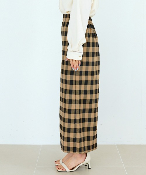 LAVEANGE（ラビアンジェ）の「【洗える】ギンガムチェックナロースカート（スカート・レディース・ブラック/ブラウン・M/5L/4L/3L/LL）」の9枚目の写真