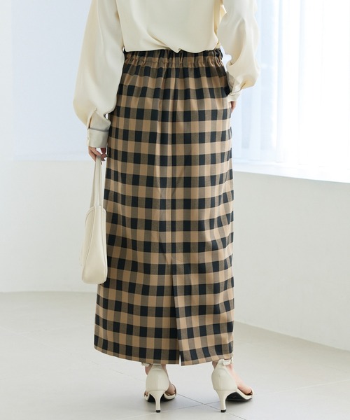 LAVEANGE（ラビアンジェ）の「【洗える】ギンガムチェックナロースカート（スカート・レディース・ブラック/ブラウン・M/5L/4L/3L/LL）」の3枚目の写真