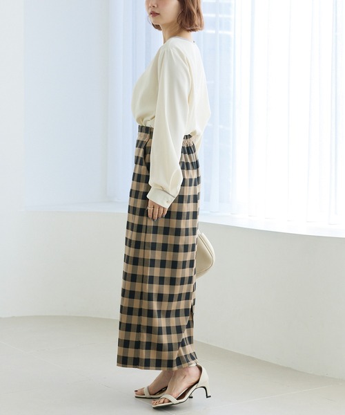 LAVEANGE（ラビアンジェ）の「【洗える】ギンガムチェックナロースカート（スカート・レディース・ブラック/ブラウン・M/5L/4L/3L/LL）」の6枚目の写真