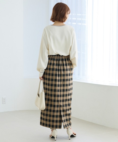 LAVEANGE（ラビアンジェ）の「【洗える】ギンガムチェックナロースカート（スカート・レディース・ブラック/ブラウン・M/5L/4L/3L/LL）」の7枚目の写真