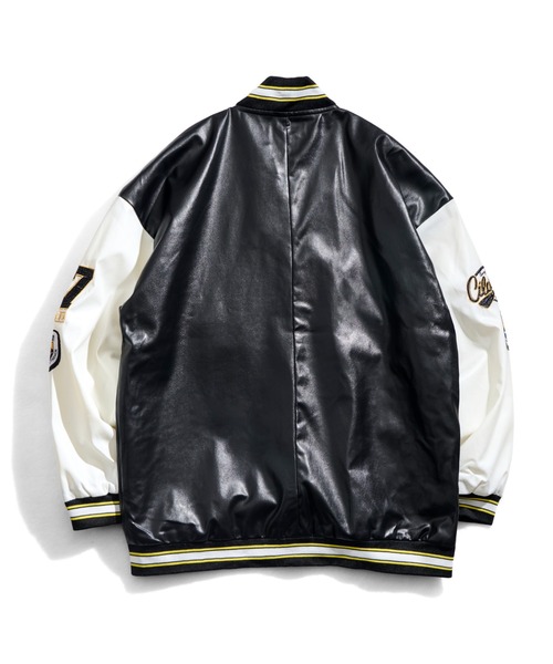 セール】12A14-SZ レザー調 ロゴ刺繍 カレッジロゴスタジャン