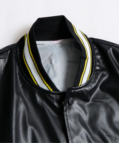 セール】12A14-SZ レザー調 ロゴ刺繍 カレッジロゴスタジャン