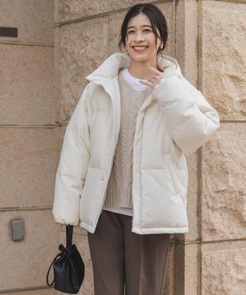 URBAN RESEARCH DOORS（アーバンリサーチドアーズ）の「ミドルダウンジャケット｜冬服/防寒/撥水/2WAY/軽量/通勤服/お出かけ（ダウンジャケット/コート・レディース・モカ/アイボリー/ブラック・MEDIUM）」の6枚目の写真