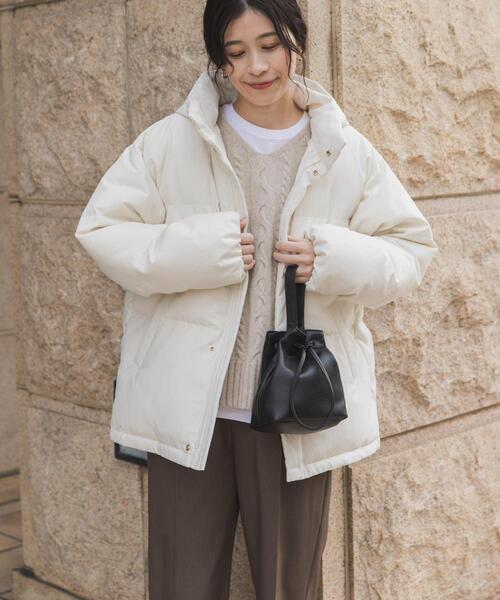 URBAN RESEARCH DOORS（アーバンリサーチドアーズ）の「ミドルダウンジャケット｜冬服/防寒/撥水/2WAY/軽量/通勤服/お出かけ（ダウンジャケット/コート・レディース・モカ/アイボリー/ブラック・MEDIUM）」の8枚目の写真