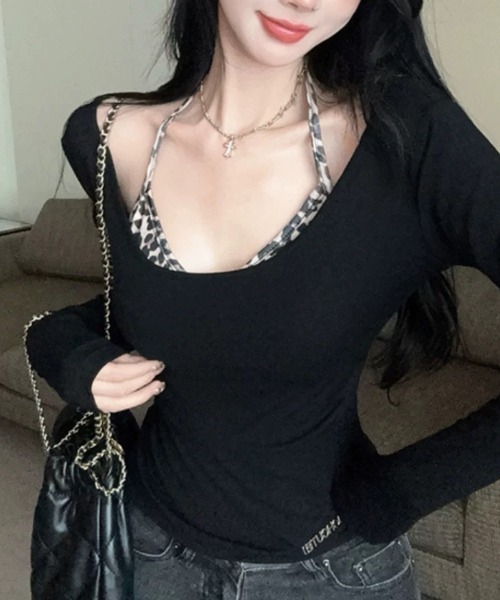 ViViDAY（ビビデー）の「【2点セット】ワンショルダーカットソー＋レオパード柄ブラジャー（Tシャツ/カットソー・レディース・ブラック・M）」の9枚目の写真