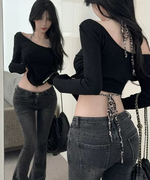 ViViDAY（ビビデー）の「【2点セット】ワンショルダーカットソー＋レオパード柄ブラジャー（Tシャツ/カットソー・レディース・ブラック・M）」の10枚目の写真