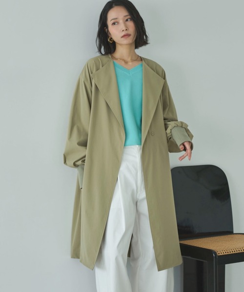 Doux archives（ドゥアルシーヴ）の「ノーカラーロングコート（ノーカラーコート・レディース・ネイビー/ベージュ/カーキ・FREE）」の2枚目の写真