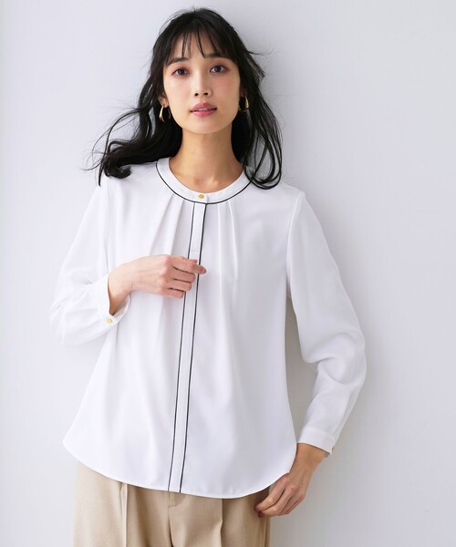 ANY SIS(エニィスィス)の「フロントタックバイカラー ブラウス(シャツ/ブラウス・レディース・ホワイト系/ベージュ系・X-LARGE)」の1枚目の写真