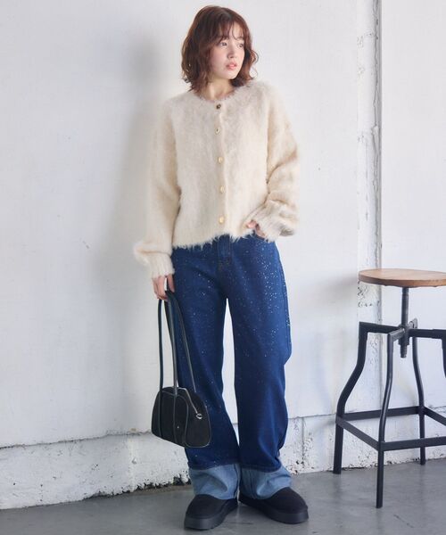 RETRO GIRL(レトロガール)の「カール起毛ニットカーデ(カーディガン/ボレロ・レディース・ライトグレー/ナチュラル/ブルー・FREE)」の4枚目の写真