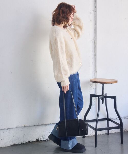 RETRO GIRL(レトロガール)の「カール起毛ニットカーデ(カーディガン/ボレロ・レディース・ライトグレー/ナチュラル/ブルー・FREE)」の5枚目の写真