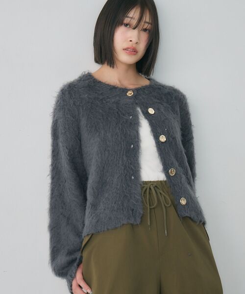 RETRO GIRL(レトロガール)の「カール起毛ニットカーデ(カーディガン/ボレロ・レディース・ライトグレー/ナチュラル/ブルー・FREE)」の13枚目の写真