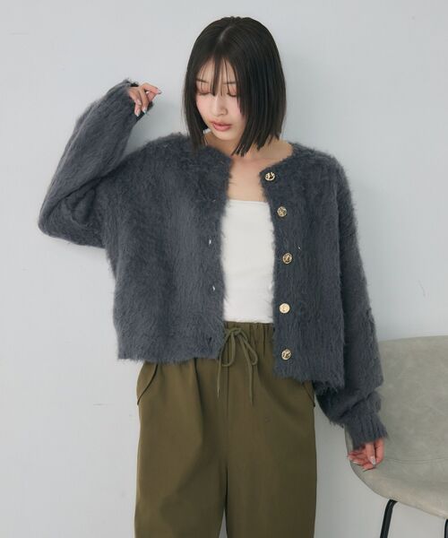RETRO GIRL(レトロガール)の「カール起毛ニットカーデ(カーディガン/ボレロ・レディース・ライトグレー/ナチュラル/ブルー・FREE)」の18枚目の写真